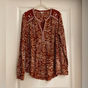 Lucky Brand Embroidered Boho Style Shirt Size XL